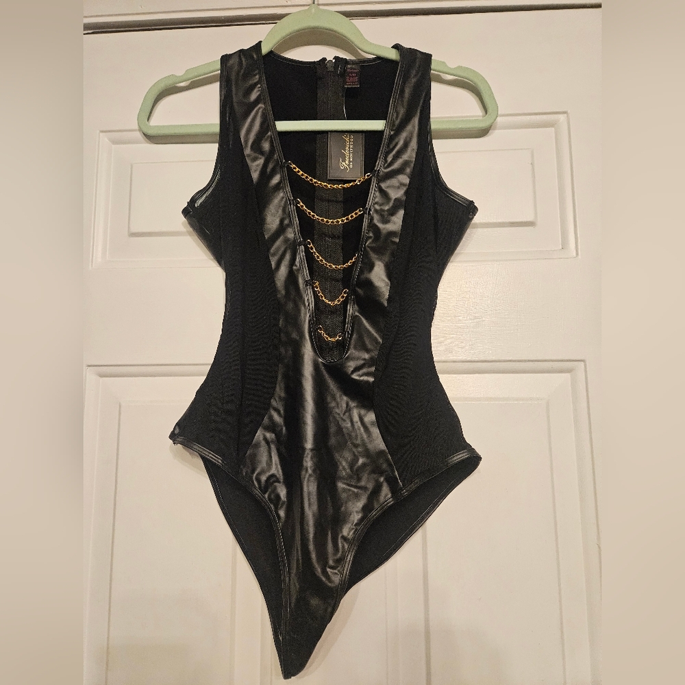 Black Bodysuit with Chain Detail